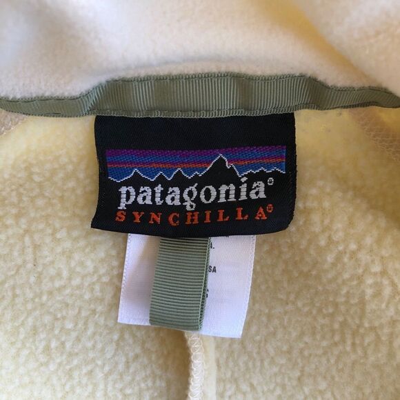 Patagonia Synchilla Yellow Fleece Vest Green Grosgrain Trim Made in USA Medium - Picture 9 of 11